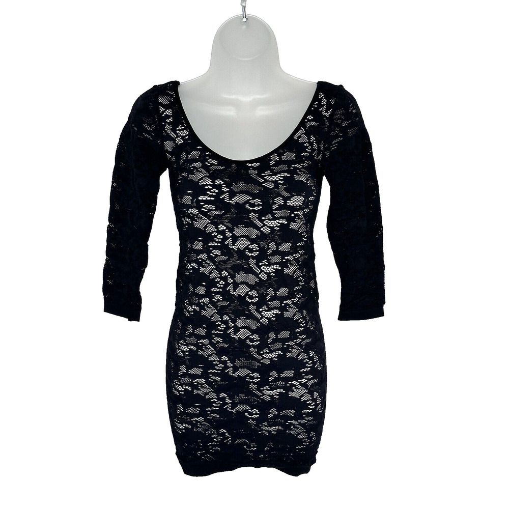 NWOT Intimately Free People Bodycon Shirt Dress Crochet Knit Black White Sz XS/S